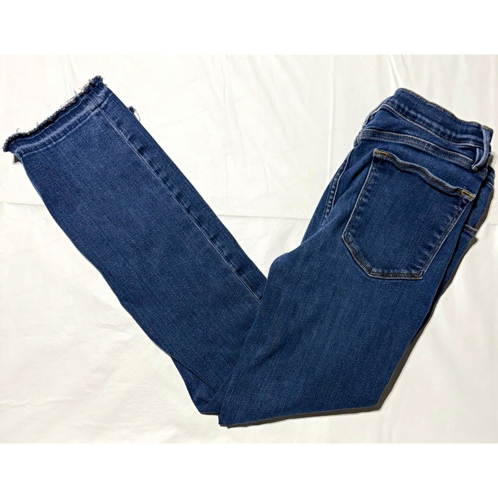 FRAME Le High Straight Fayette Raw Hem Jeans Size 29 Medium Dark Wash Stretch